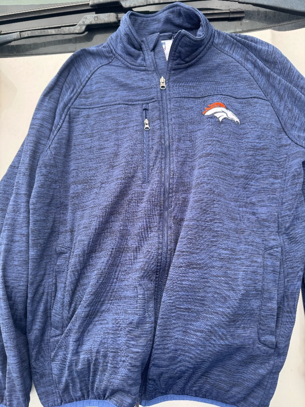 🏈🔥 Denver Broncos NFL Full Zip Jacket Blue Space Dye Men’s Large Athletic Laye
